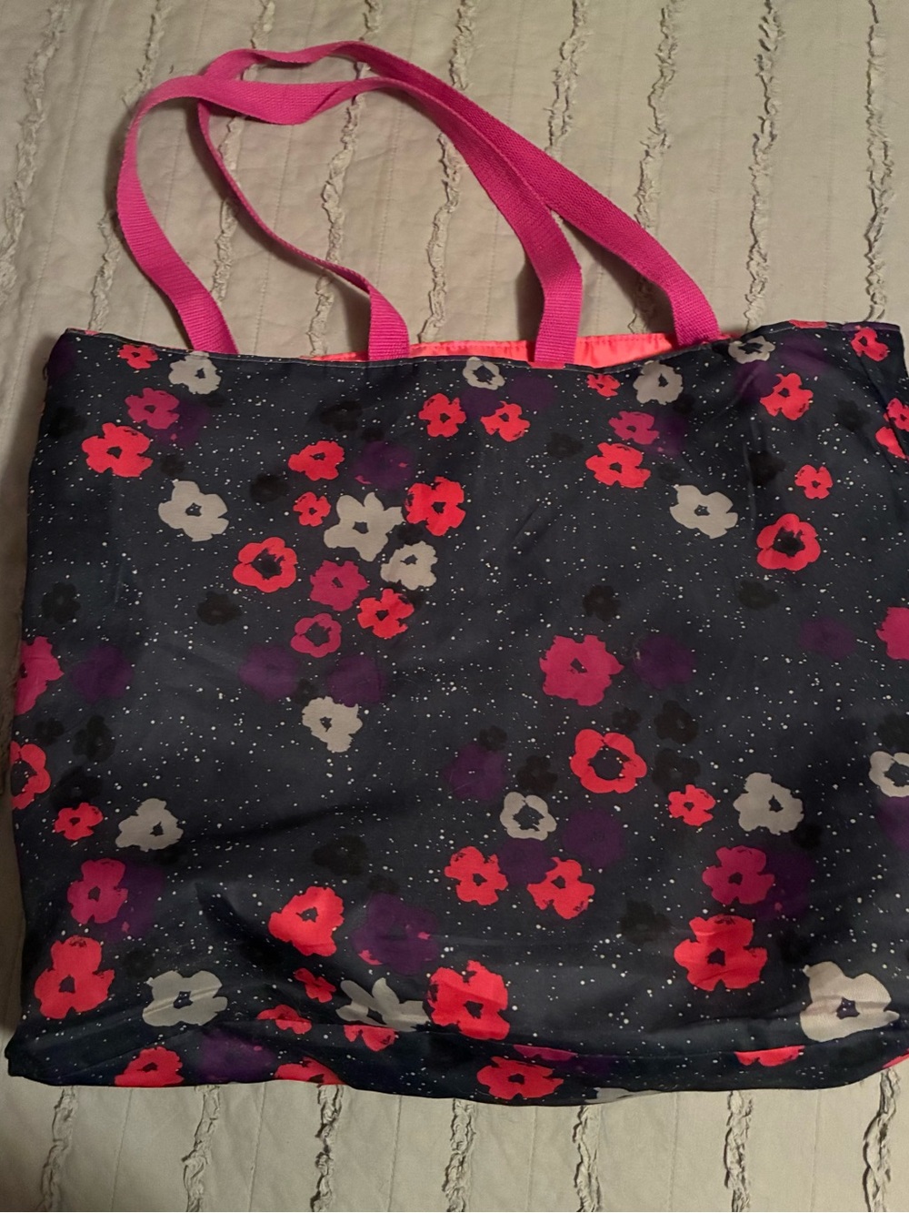 Floral Print Pink-Handle Tote Bag